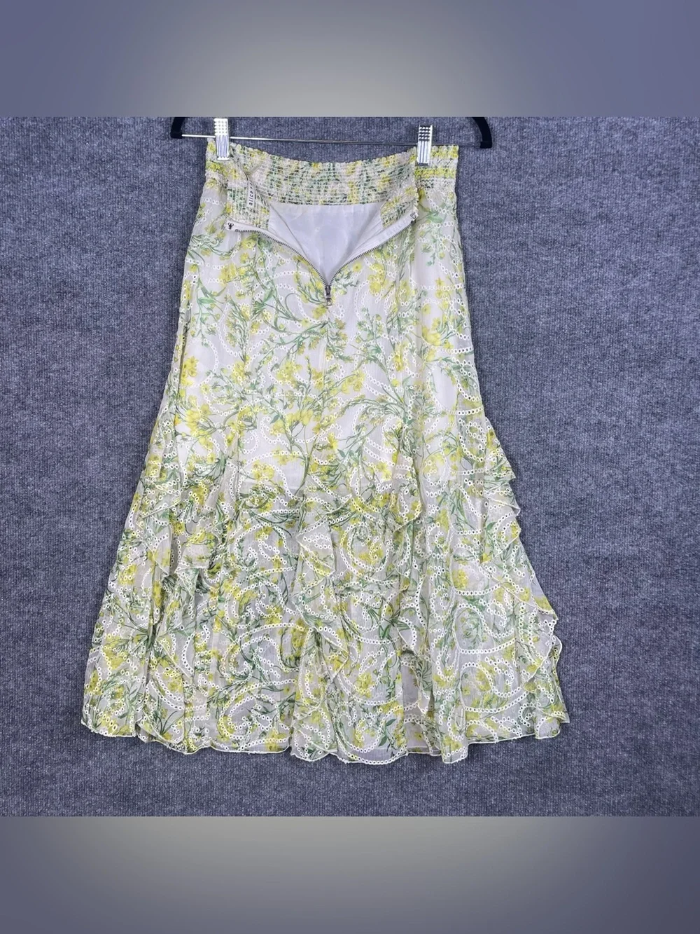 Alice+Olivia Jocelyn Womens 2‎ Sun Ditsy Floral Eyelet Embroidered Midi Skirt